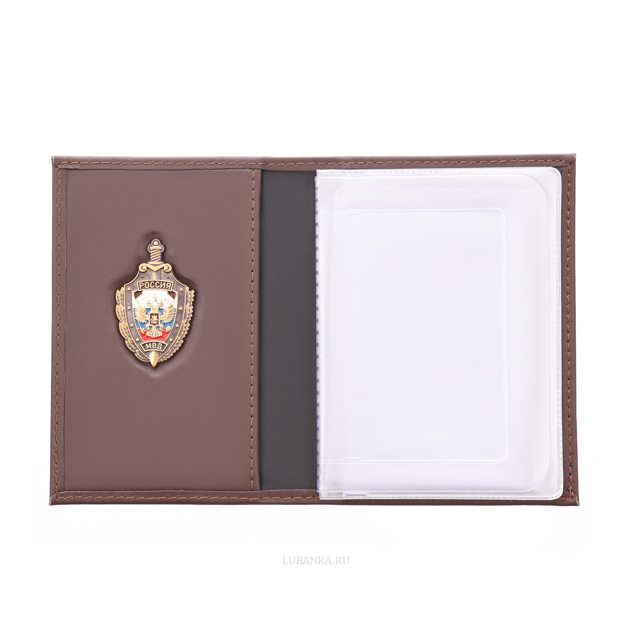 Обложка для автодокументов МВД с жетоном коричневая