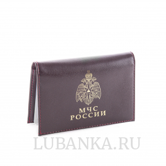 Обложка для автодокументов и удостоверения МЧС с жетоном бордовая