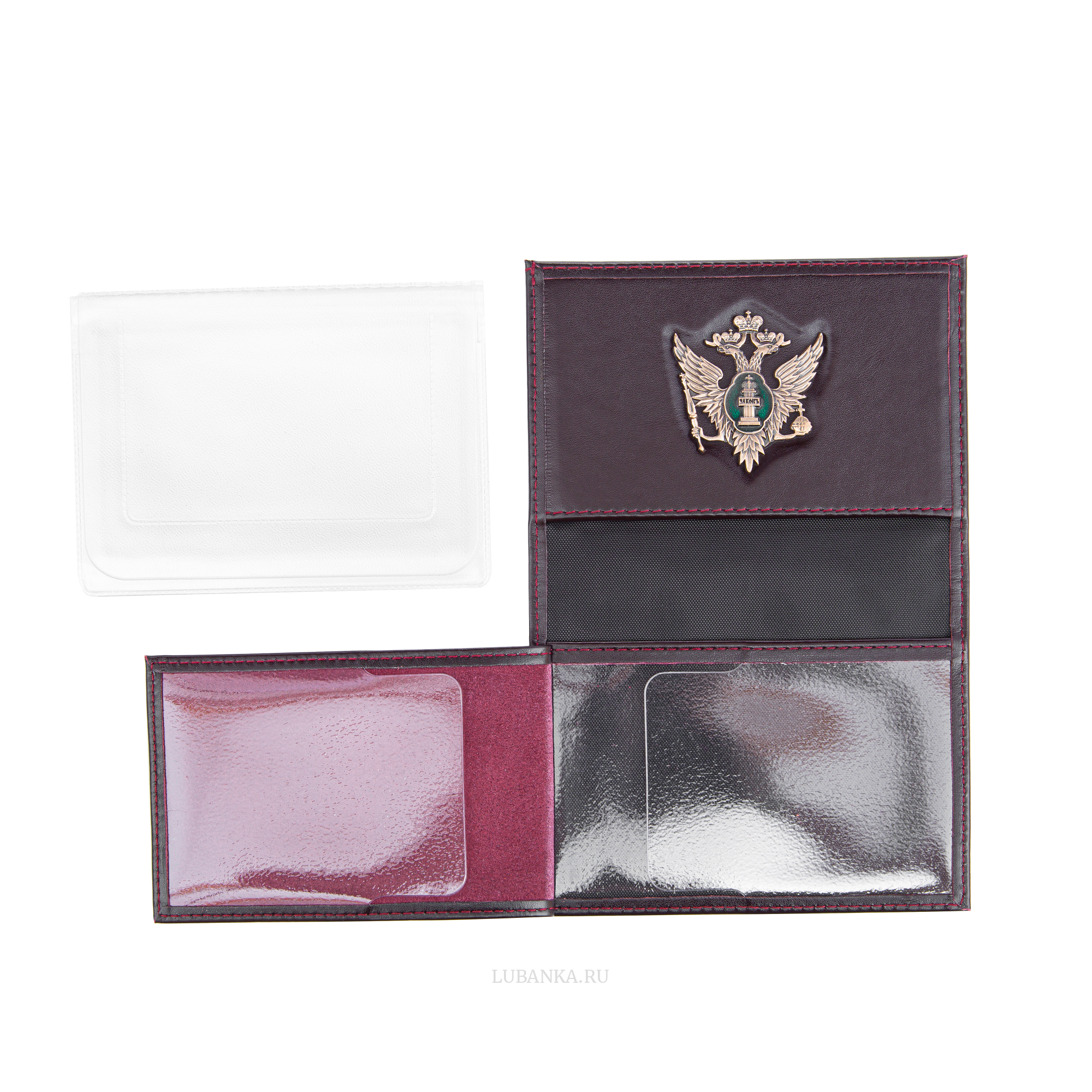 Обложка для автодокументов и удостоверения МинЮст с жетоном бордовая