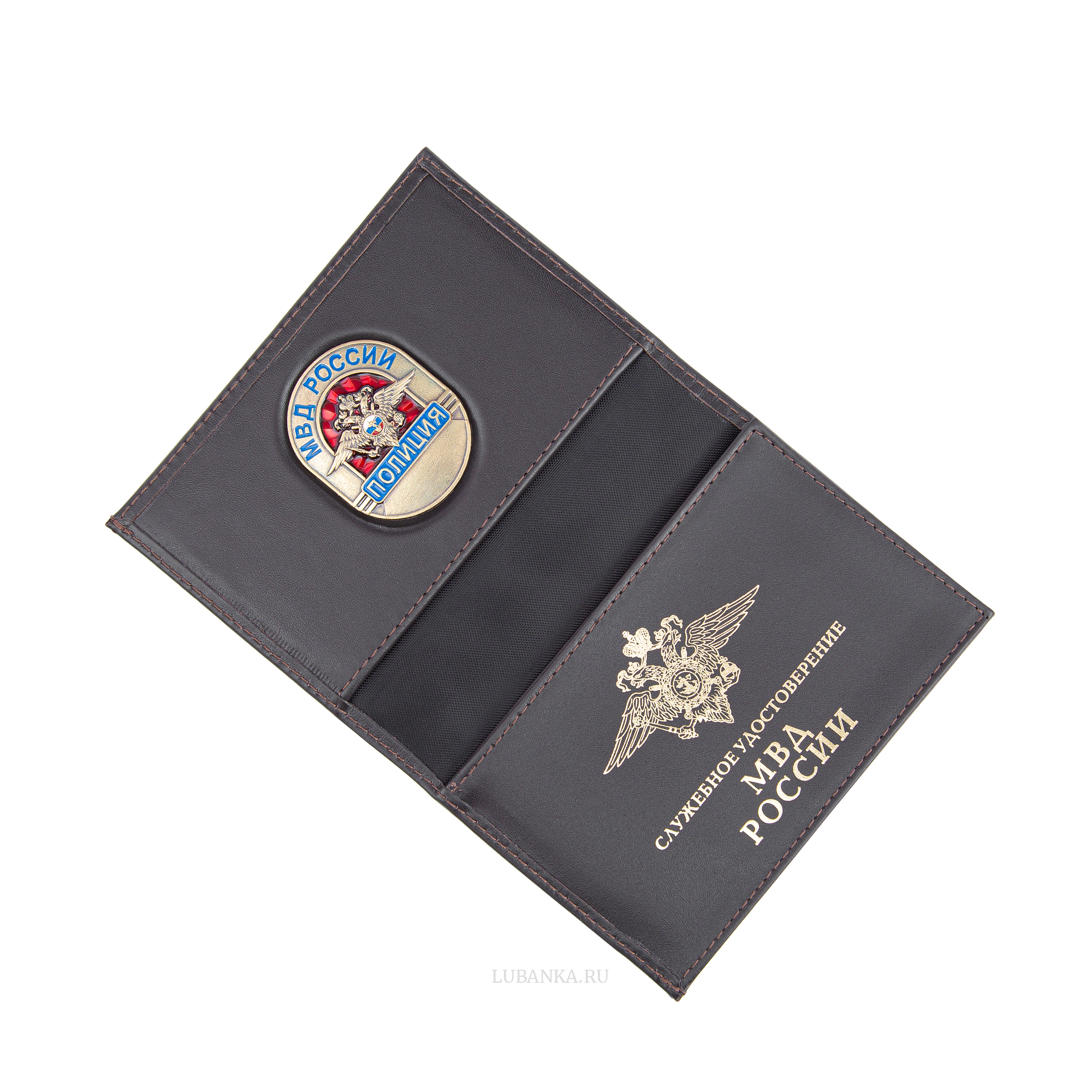 Обложка для автодокументов и удостоверения Полиция с жетоном коричневая