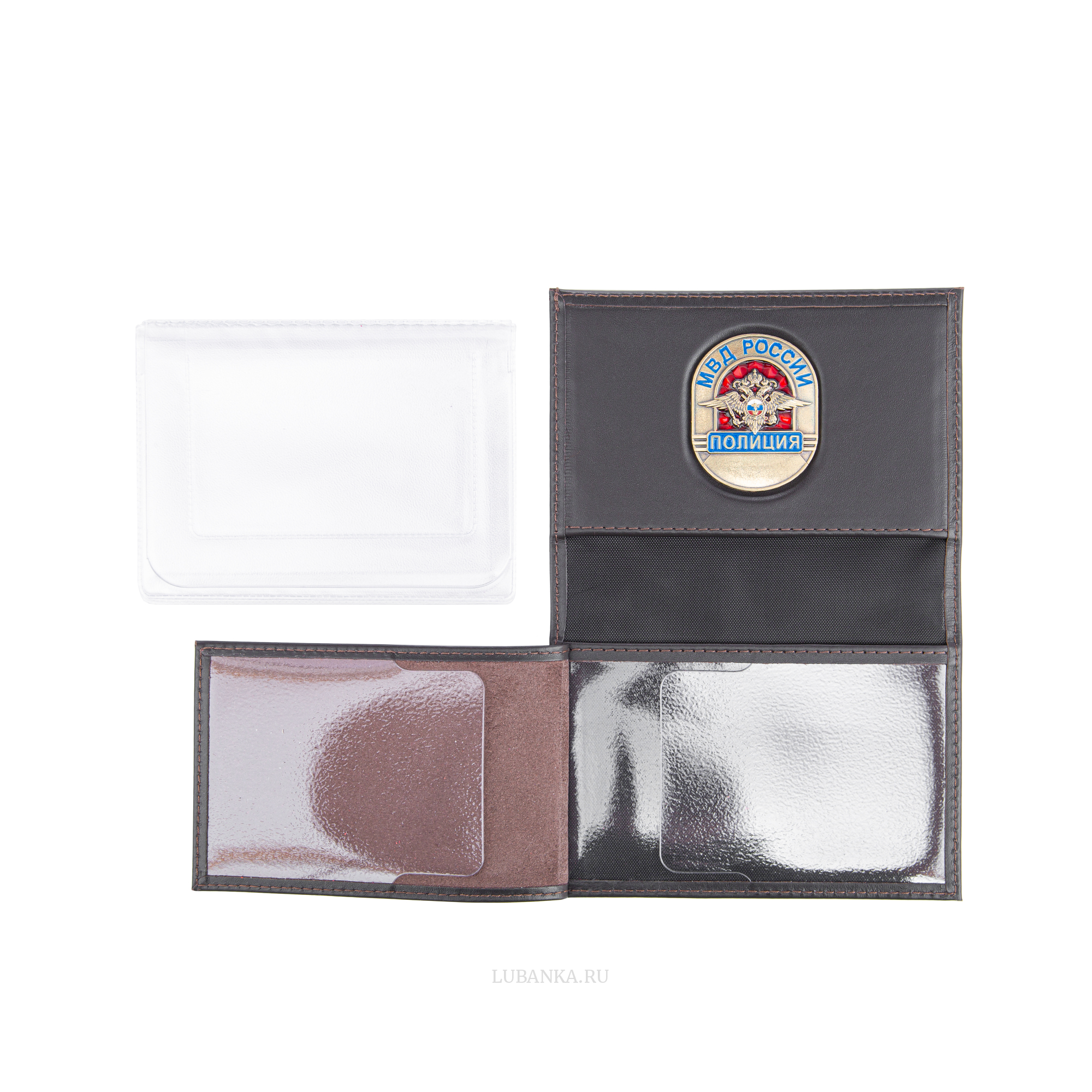 Обложка для автодокументов и удостоверения Полиция с жетоном коричневая