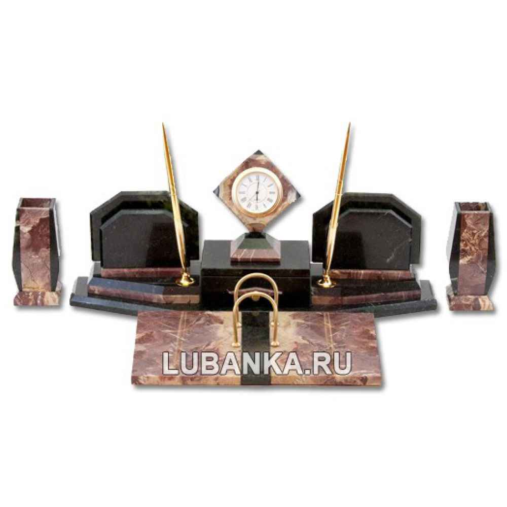 Настольный набор для руководителя «Куб с часами» из камня