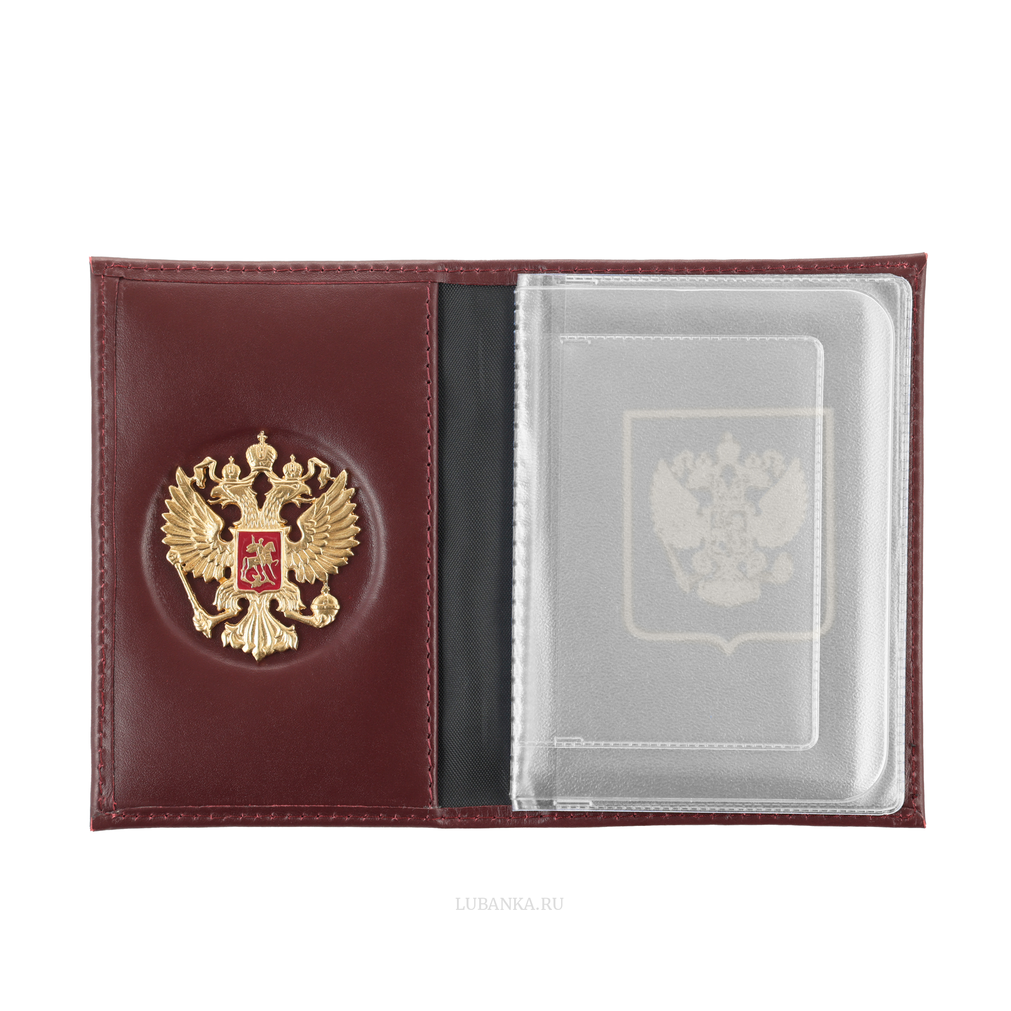 Обложка для автодокументов Россия с жетоном бордовая